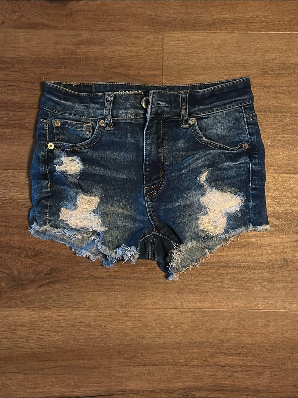 American Eagle Outfitters Distressed Dark Blue Denim Cutoff Shorts